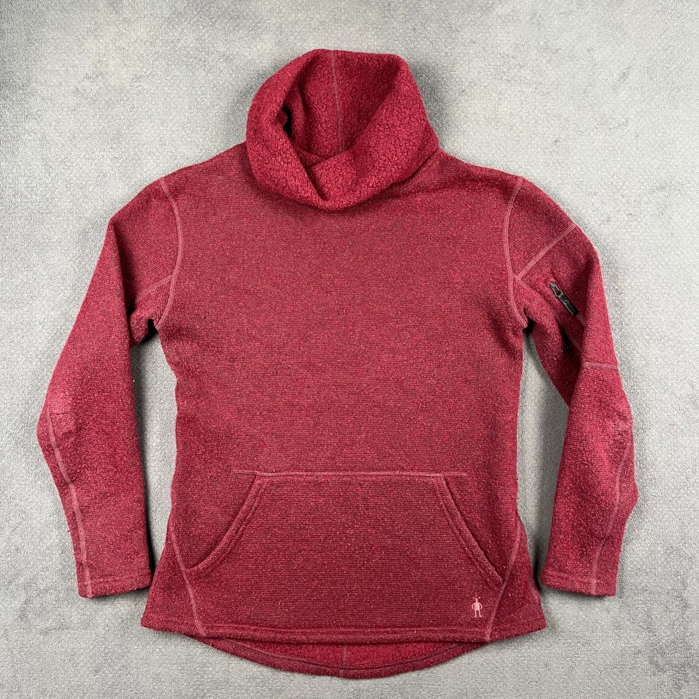 Smartwool Hudson Trail Pullover Womens Small Red Wool Blend Cowl Neck SW000313